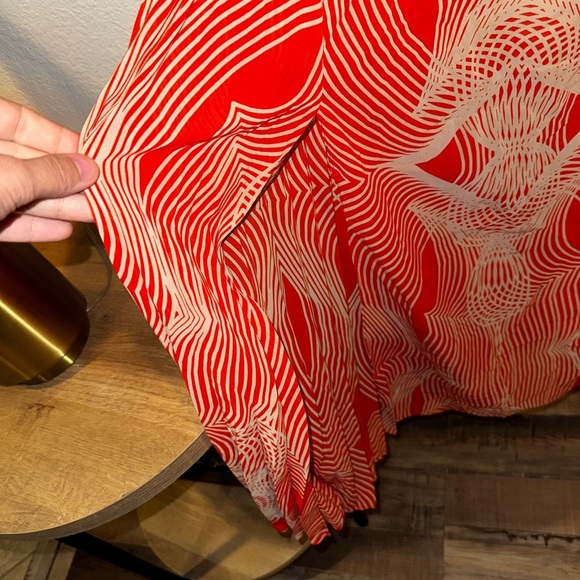Leifsdottir Anthropologie Orange Optic Graphic Print Pleated Strapless Dress 6 - Picture 4 of 9